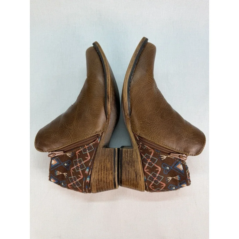 Roper Sedona Ankle‎ Boots Womens 7.5 Brown Faux Leather Aztec Print Western Boho